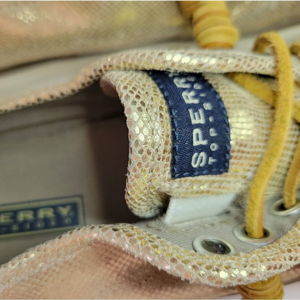 Women's Gold Sperry Topsider Leather Sneakers - Picture 10 of 13